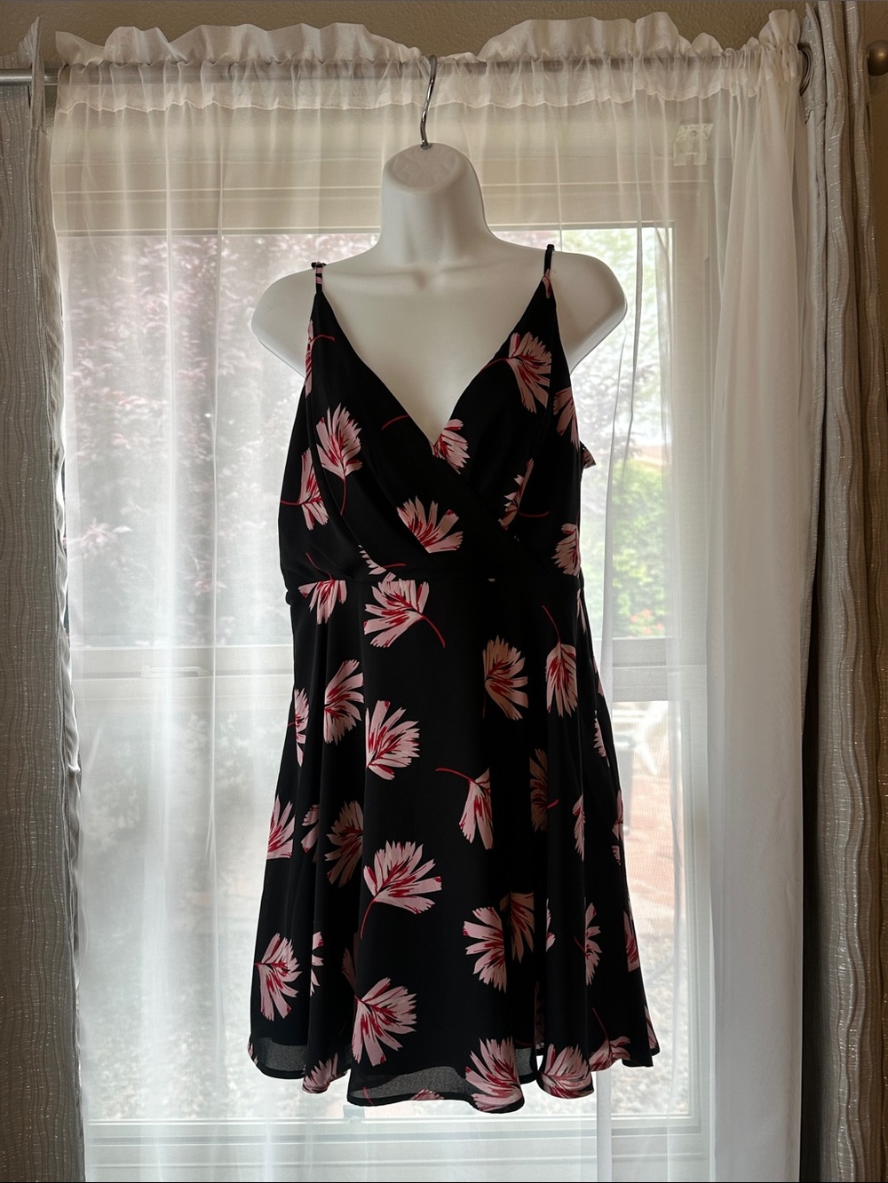 Express Black Mini Dress with Pink Floral Motif